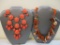 Two Orange/Coral Necklaces including Pineda Covalin Mexico wood and wrapped (seda & alpaca) beaded