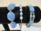 Three Silver Tone and Blue Bracelets including sterling silver beaded bracelet, blue glass beaded