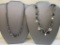 Two Silver Tone Necklaces including black and faux pearl beads and more, 4 oz