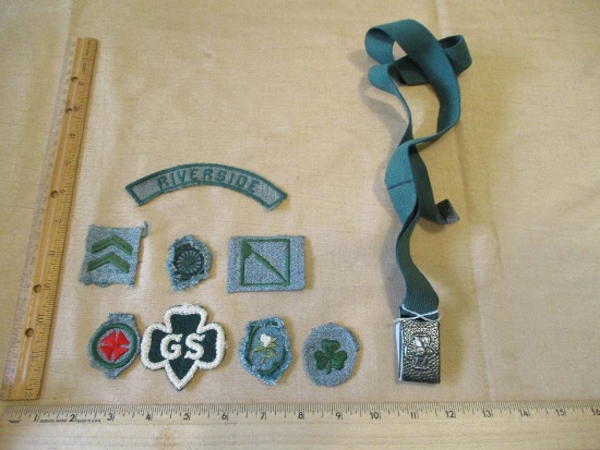 Assorted Vintage Girl Scout Patches and belt, 4oz
