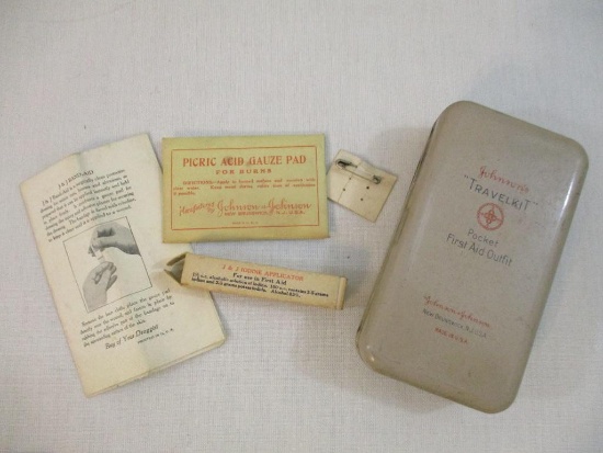Vintage Johnson & Johnson's Travelkit Pocket First Aid Outfit Metal Case with iodine applicator,