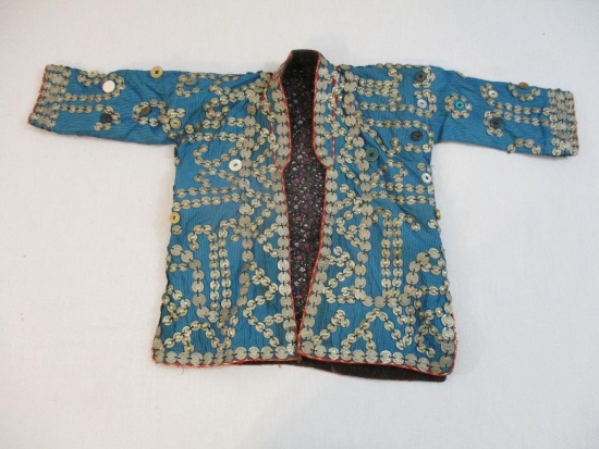 Vintage Middle Eastern Jacket Hand-Embellished with Metal Tribal Accents, quilted liner,