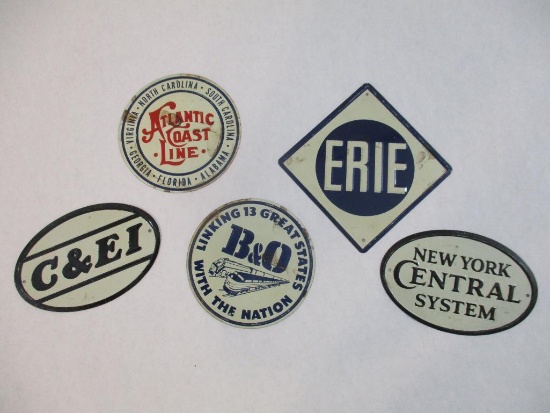 Five 1950s Post Cereal Metal Railroad Signs including B&O, Erie, New York Central System, C&EI