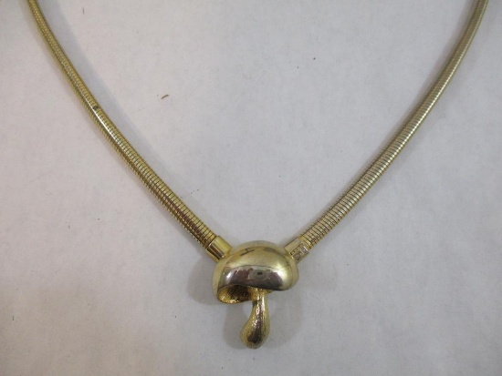 Gold Tone Mushroom Necklace with Stretchy Chain, 2 oz