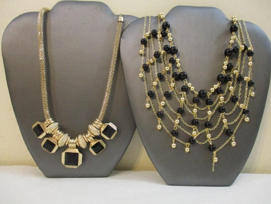 Two Elegant Black and Gold Tone Necklaces by Dress Barn and Amrita Singh, 4 oz