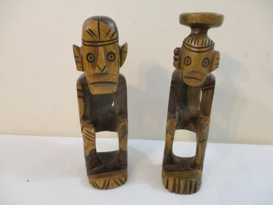 Two Wooden Carved Tribal Figures, 2 lbs 7 oz