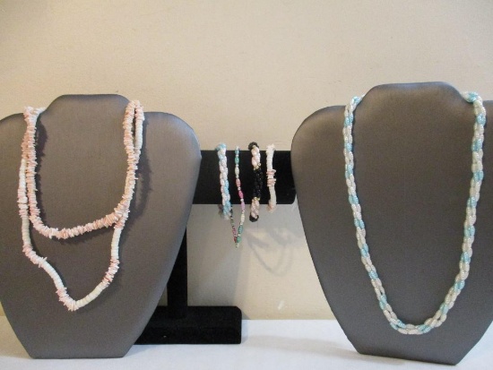 Shell and Beaded Jewelry including matching shell necklace and bracelet set and more, 5 oz