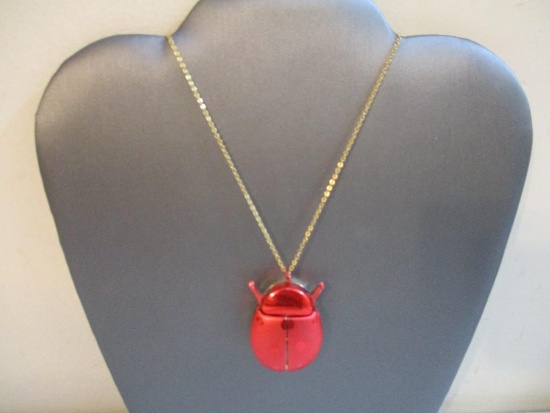 Lady Bird Beetle Watch pendant and Necklace, antimagnetic, swiss movt, No. 969156 No. 50/1965, 1 oz