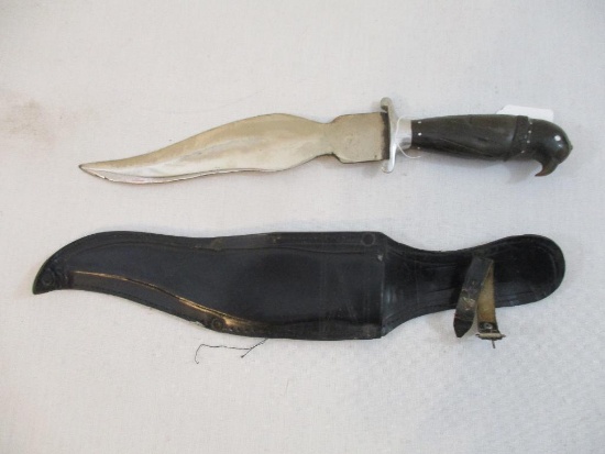 Vintage Bird Handled Knife with Leather Sheath, 12 oz