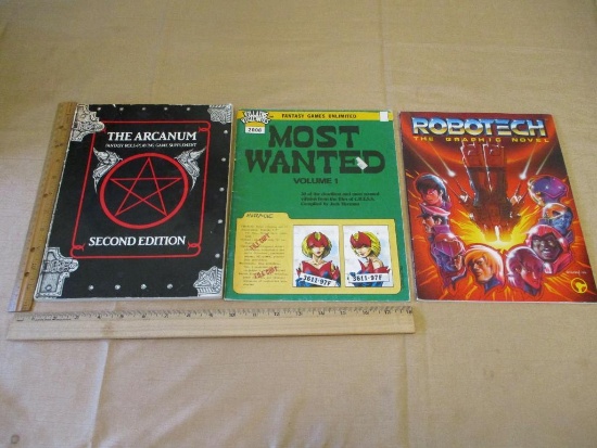 Three Fantasy Role-Playing Game Books: The Arcanum 2nd Ed 1985 binding wear, Most Wanted Vol. 1