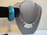 Two Unique Jewelry Items including bangle bracelet and cork and bead necklace, 5 oz