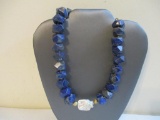 Beautiful Large-Beaded Lapis Lazuli Stone Necklace, 9 oz