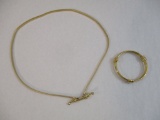Two Gold Tone Jewelry Items including Accessory NYC Stretchy Necklace and Bangle Bracelet, 4 oz