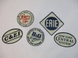 Five 1950s Post Cereal Metal Railroad Signs including B&O, Erie, New York Central System, C&EI