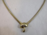Gold Tone Mushroom Necklace with Stretchy Chain, 2 oz