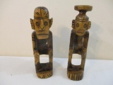 Two Wooden Carved Tribal Figures, 2 lbs 7 oz