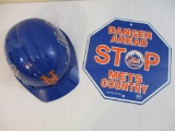 New York Mets Plastic Helmet (WinCraft/MLBP 2003 and Stop Mets Country Acrylic Sign (Fremont Die MLB