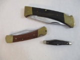 Three Vintage Folding Pocket Knives including stainless Japan Blade with Mike inscribed on handle