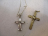 Two Cross Pendants including 1/20 12K GF with hearts (1.7 g) and Sterling Silver Cross Pendant and