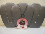 Four Heart Jewelry Items including mom charm bracelet and three heart pendants with necklaces, 3 oz