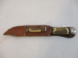 Set of Two Bone Handled Knives in Leather Sheath, Puma Solingen, 1 lb 3 oz