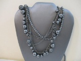Beautiful Satin Gray Multistrand Beaded Necklace, 6 oz
