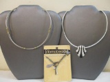 Two Silver Tone Necklaces and Domobeads New Bracelet, including necklace with rhinestone accents, 2