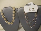 Two Necklaces including pink and white floral and new beaded necklace and earring set, 4 oz