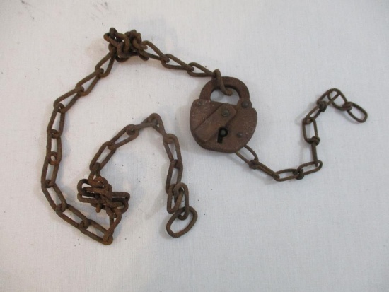 Vintage ERIE Railroad Lock and Chain, see pictures for condition, AS IS, 1 lb 15 oz