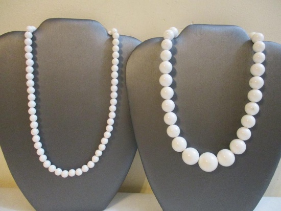 Two White Beaded Necklaces, 2 oz