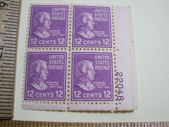 Block of Four 12 cent Zachary Taylor US Postage Stamps Scott #817