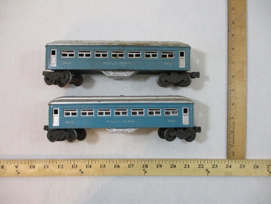 Two Postwar Lionel Blue Pullman Passenger Cars 2430, O Scale, see pictures for condition, 2 lbs