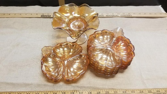 Vintage Carnival Glass, 7 small dishes with one footed dish