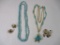 Two Faux Turquoise Necklaces and Monet Matching Brooch and Clip-on Earring Set, 5 oz