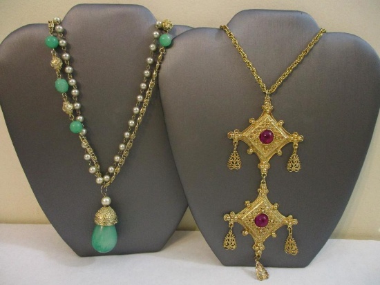 Two Ornate Necklaces including Touchstone Crystal Gold Tone Necklace with purple stones and more, 6