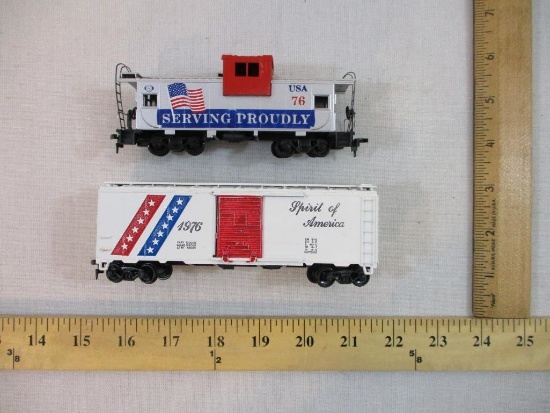 Two HO Scale Patriotic '76 Train Cars including Spirit of America 1976 Boxcar and Serving Proudly