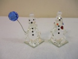 Two Swarovski Crystal Clown Figurines on Glass Bases, 3 oz