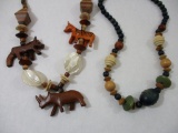 Two Wooden Tribal Necklaces, 5 oz