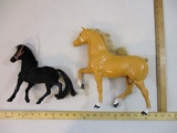 Two Horses including Dallas (Barbie Horse, 1980 Mattel) and flocked black horse, see pictures for