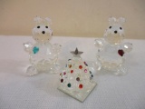 Three Swarovski Crystal Figurines including 2 Bears and a Christmas Tree (tree is missing a stone on