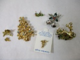 Lot of Christmas Jewelry Items including Guardian Angel Pins, wreath earrings, deer pin and more, 2