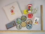 Lot of Assorted Mickey Mouse and Minnie Items including Tupperware cup, cup dispenser, plastic mugs,