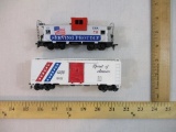 Two HO Scale Patriotic '76 Train Cars including Spirit of America 1976 Boxcar and Serving Proudly