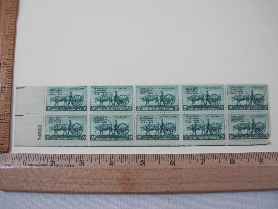 Block of 10 1949 Minnesota Territorial Centennial 3-cent US Postage Stamps, Scott #981