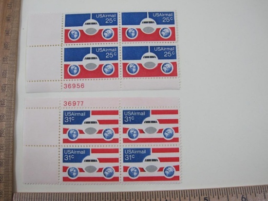 Two Blocks of 4 US Air Mail Stamps including 25-cent and 31-cent