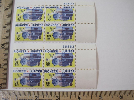 Two Blocks of Four 10 Cent Pioneer Jupitar U.S. Postage Stamps Scott #1556