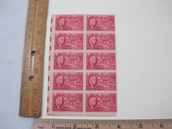 Block of 10 1945 Roosevelt and Little White House 2-cent US Postage Stamps, Scott #931