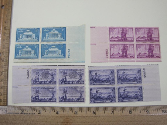 Four Blocks of 4 3-cent US Postage Stamps including Washington saves his army at Brooklyn (Scott