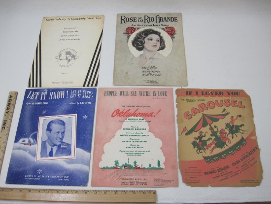 Five 1940s Vintage Sheet Music including Rose of the Rio Grande, If I Loved You The Theatre Guide