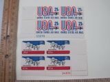 Two Blocks of 4 USA Air Mail Postage Stamps including 21-cent and 26-cent Shrine of Democracy